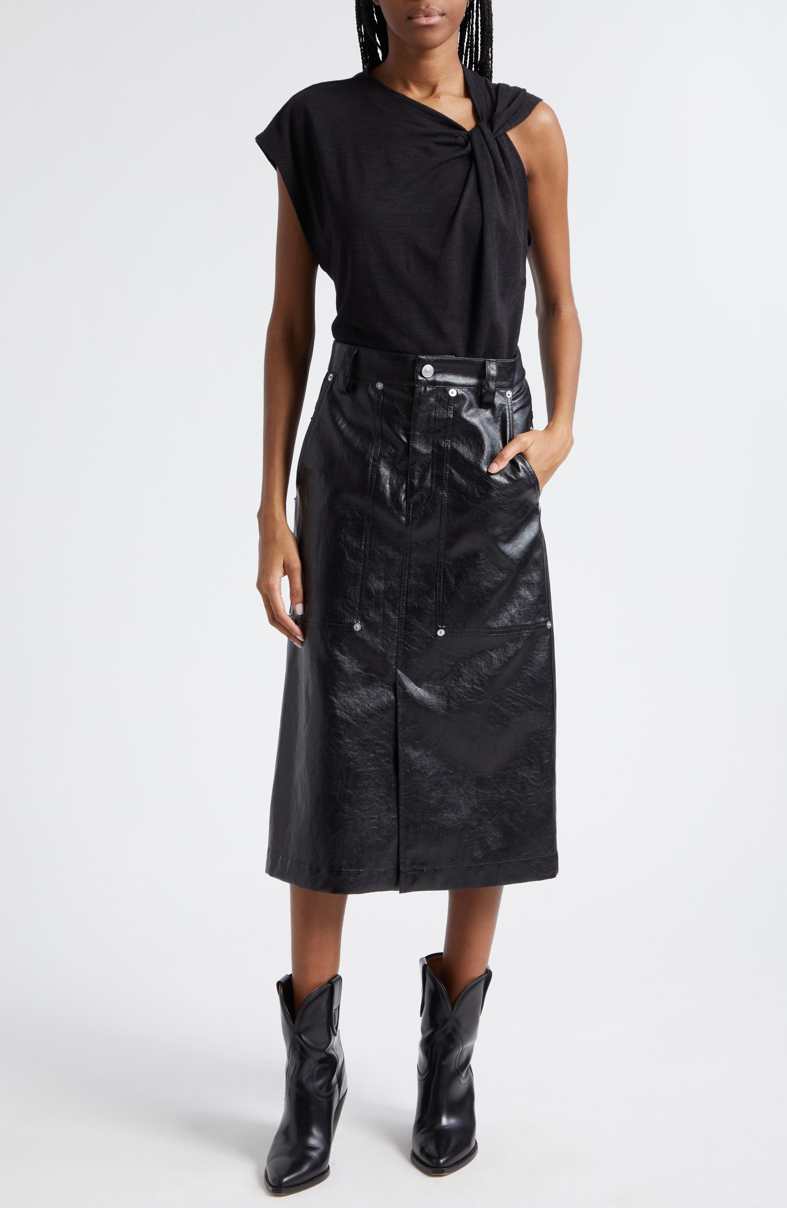 Isabel Marant Nayda Asymmetric Cotton Slub Top in Black at Nordstrom - 2