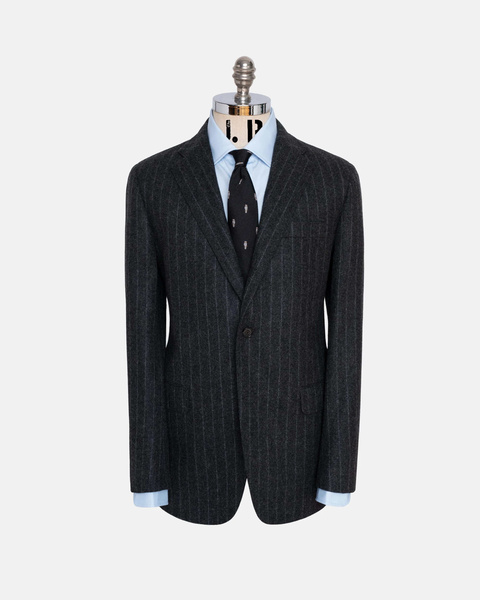 MADE-IN-USA CHARCOAL CHALKSTRIPE FOX FLANNEL IVY MODEL SUIT - 1