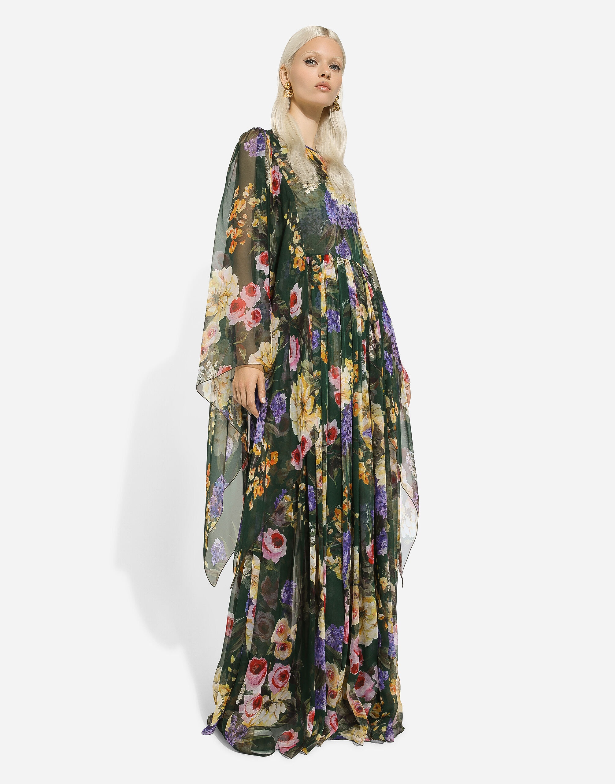 Long garden-print chiffon dress - 5