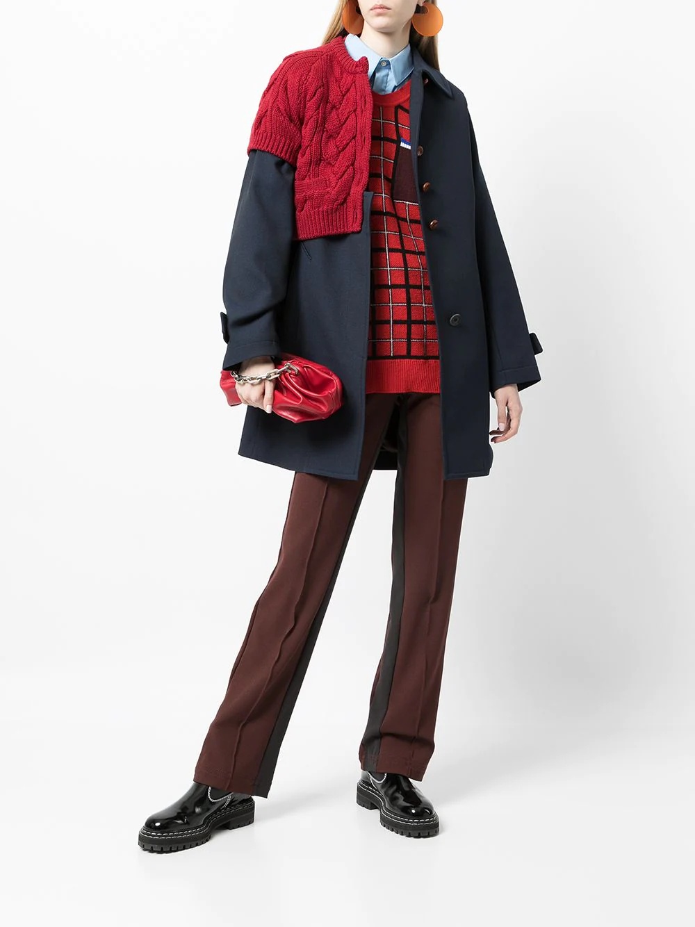 knitted panel wool coat - 2