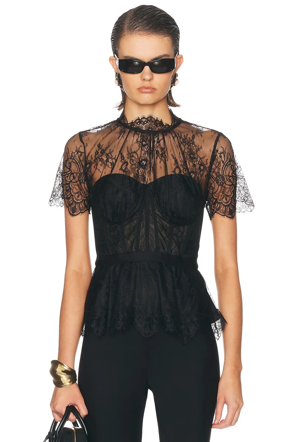 Kehlani Lingerie Lace Short Sleeve Bustier Top - 1