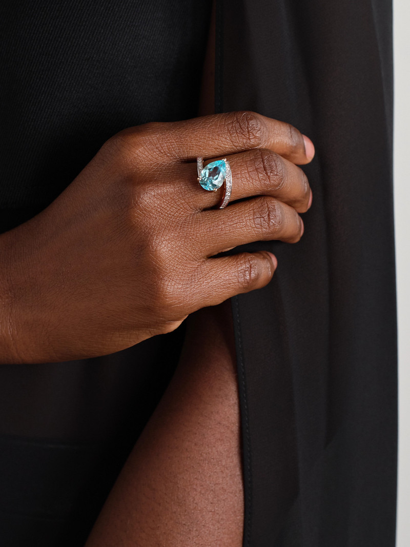 MATEO Slanted 14-karat Gold, Topaz And Diamond Ring outlook