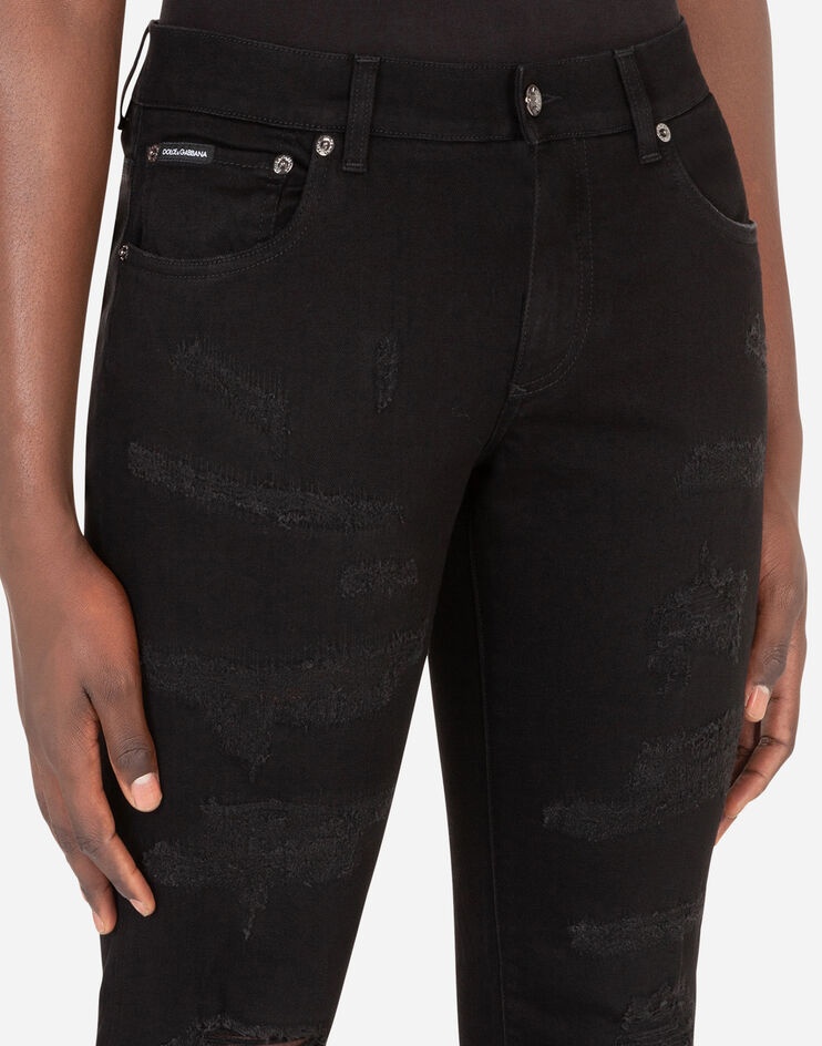 Black skinny stretch jeans with logo print - 4