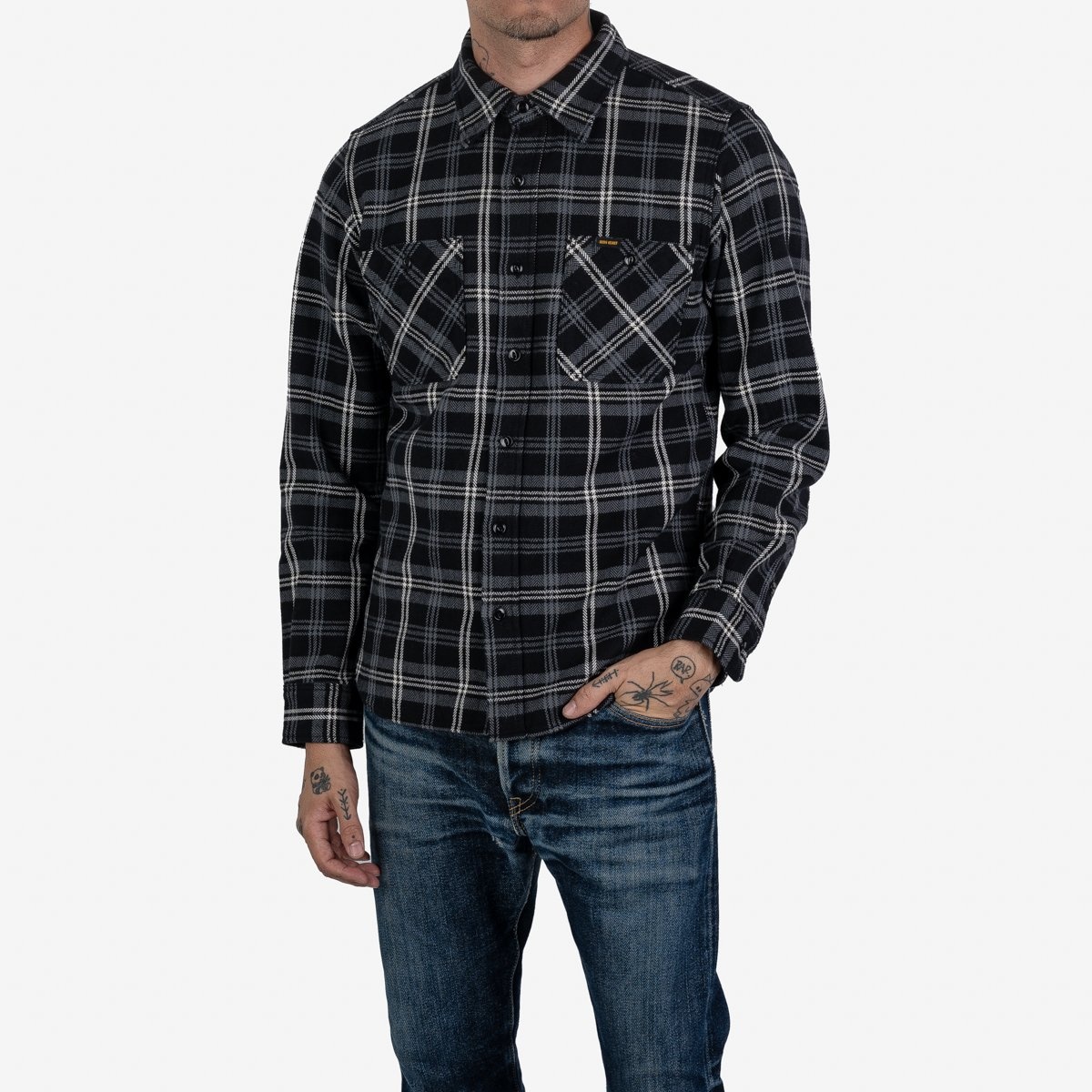 Ultra Heavy Flannel Herringbone Check Work Shirt - Black - 2