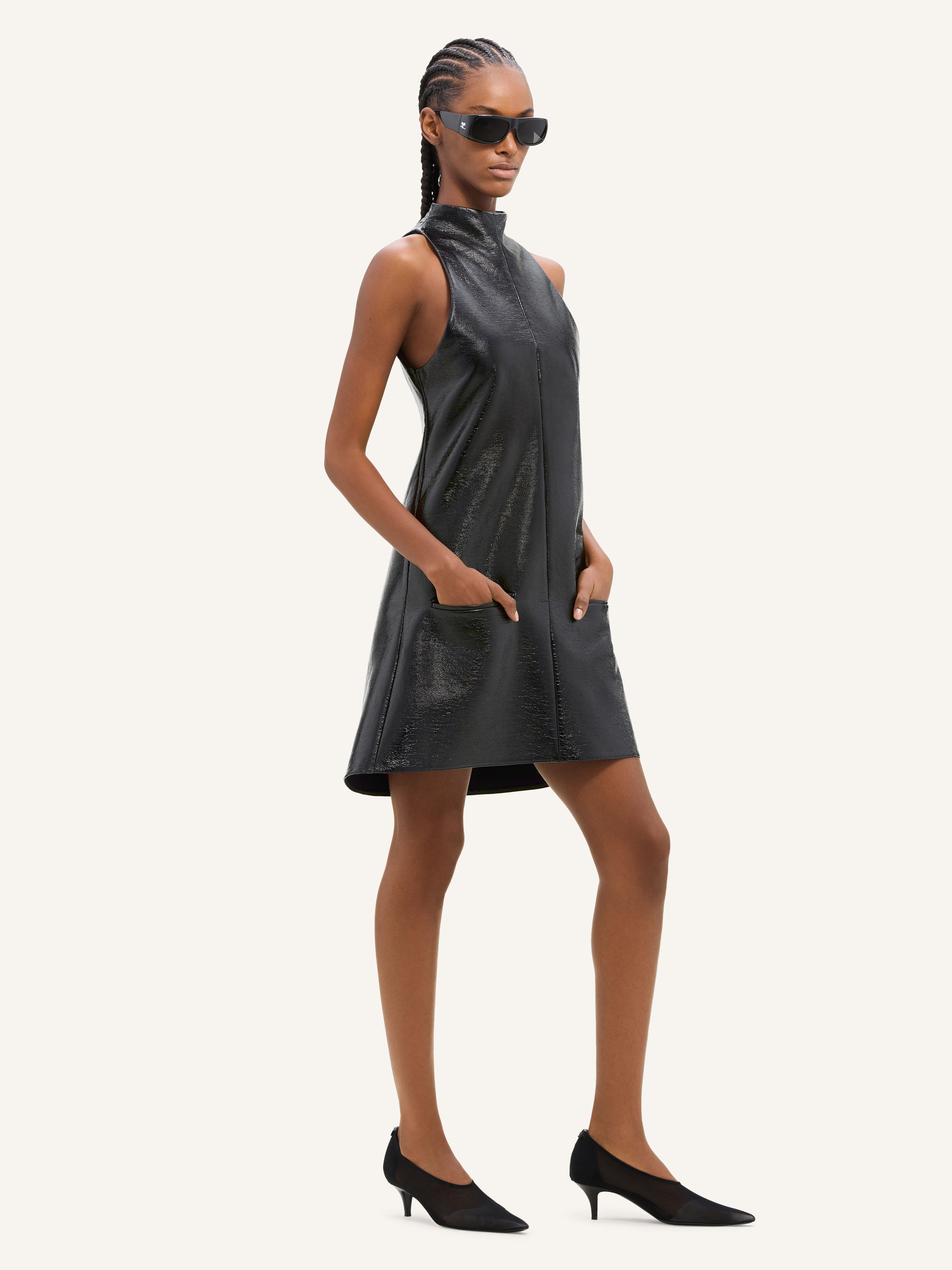 SLEEVELESS VINYL A-LINE DRESS - 3