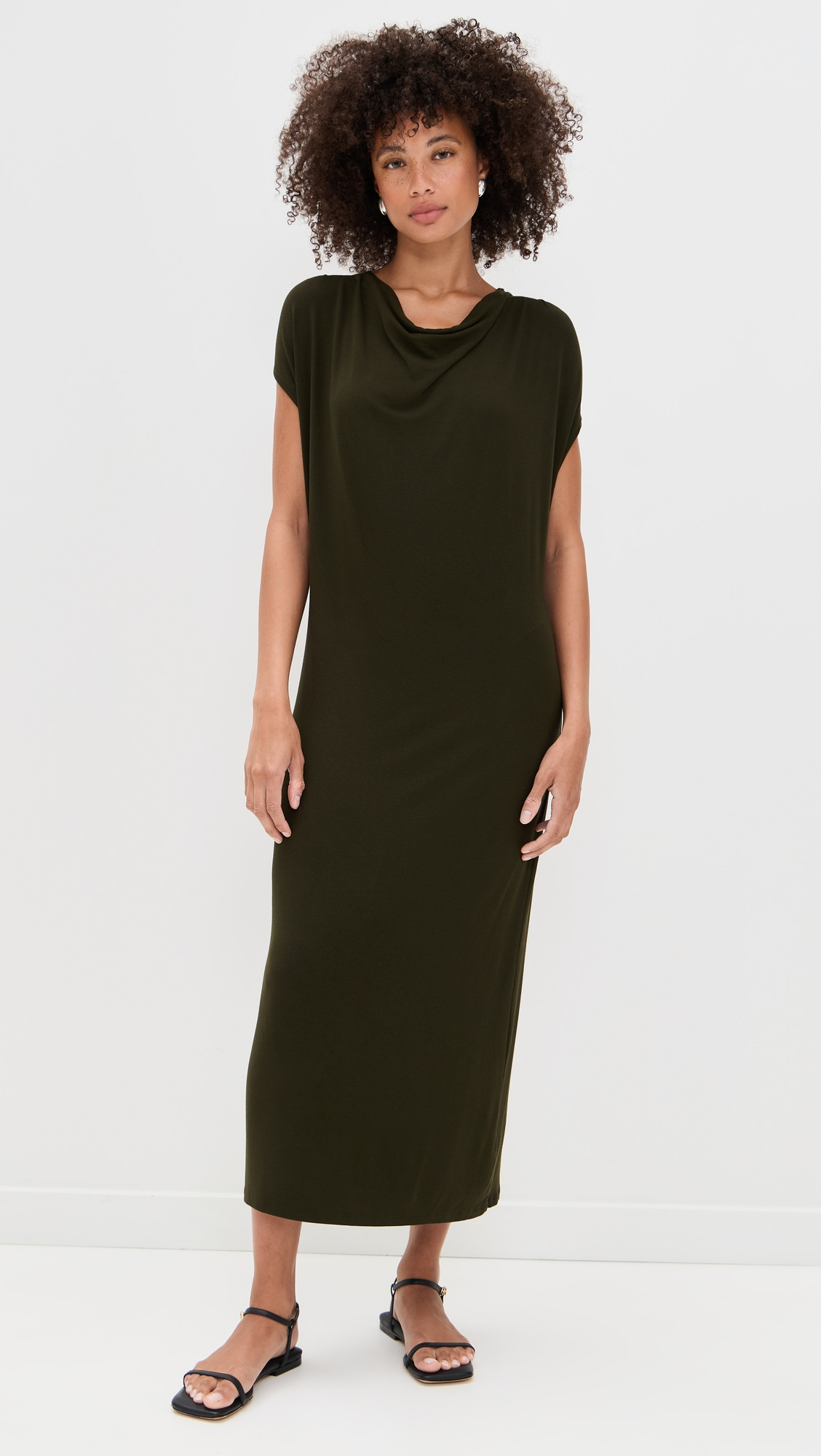 Cap Sleeve Draped Cowl Neck Dress - 6