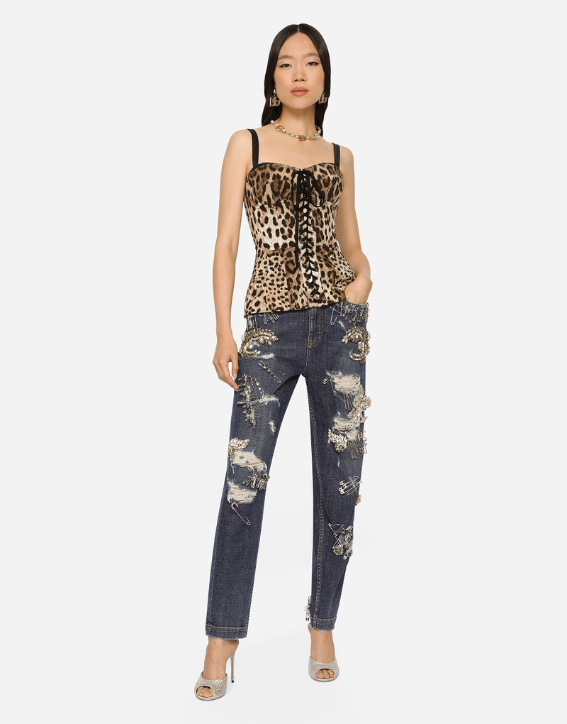 Dolce & Gabbana Leopard-print drill shaper corset with laces outlook
