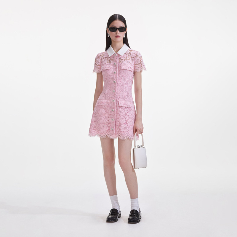 Pink Lace Collared Mini Dress 1