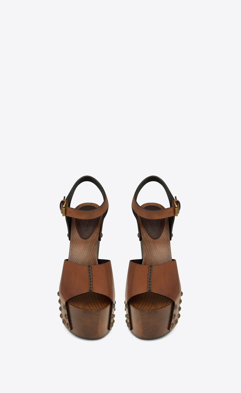saint laurent joan platform sandals in smooth leather and wood outlook
