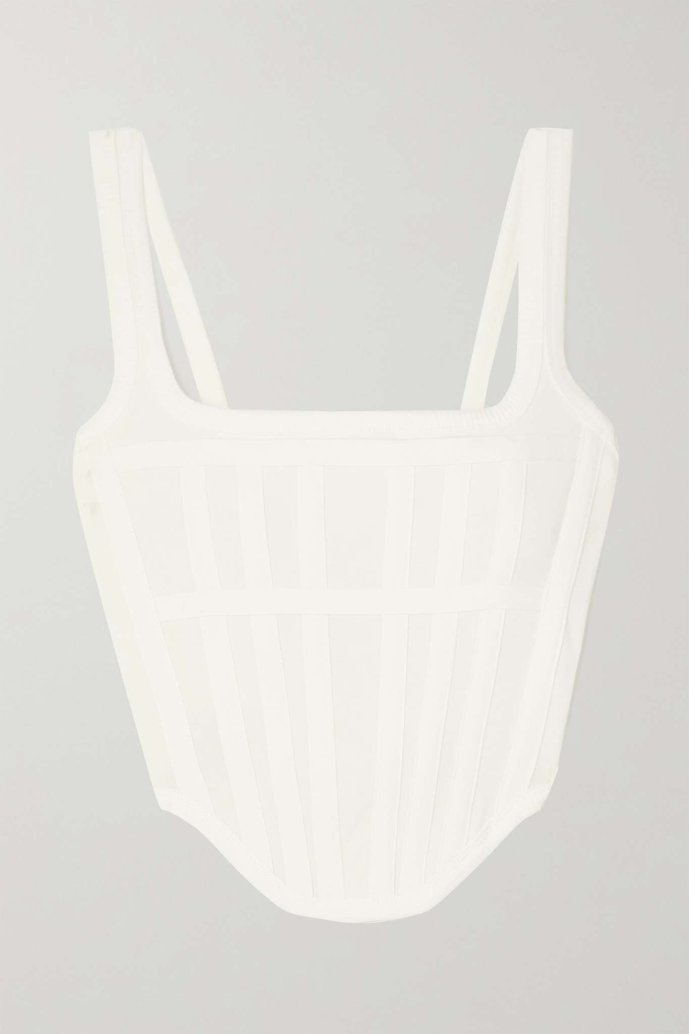 Cropped canvas-trimmed knitted cotton bustier top - 1