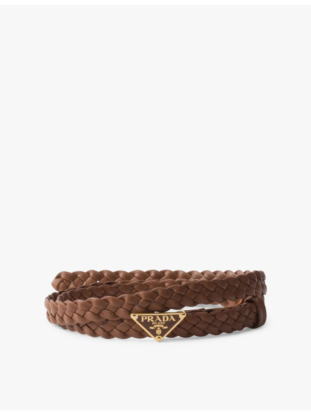 Branded-buckle braided leather belt - 1