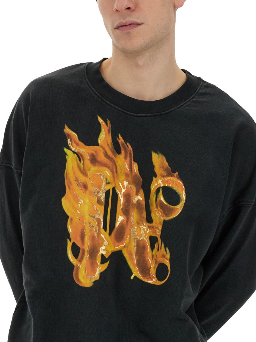 Palm Angels Men "Burning Monogram" Print Sweatshirt - 4
