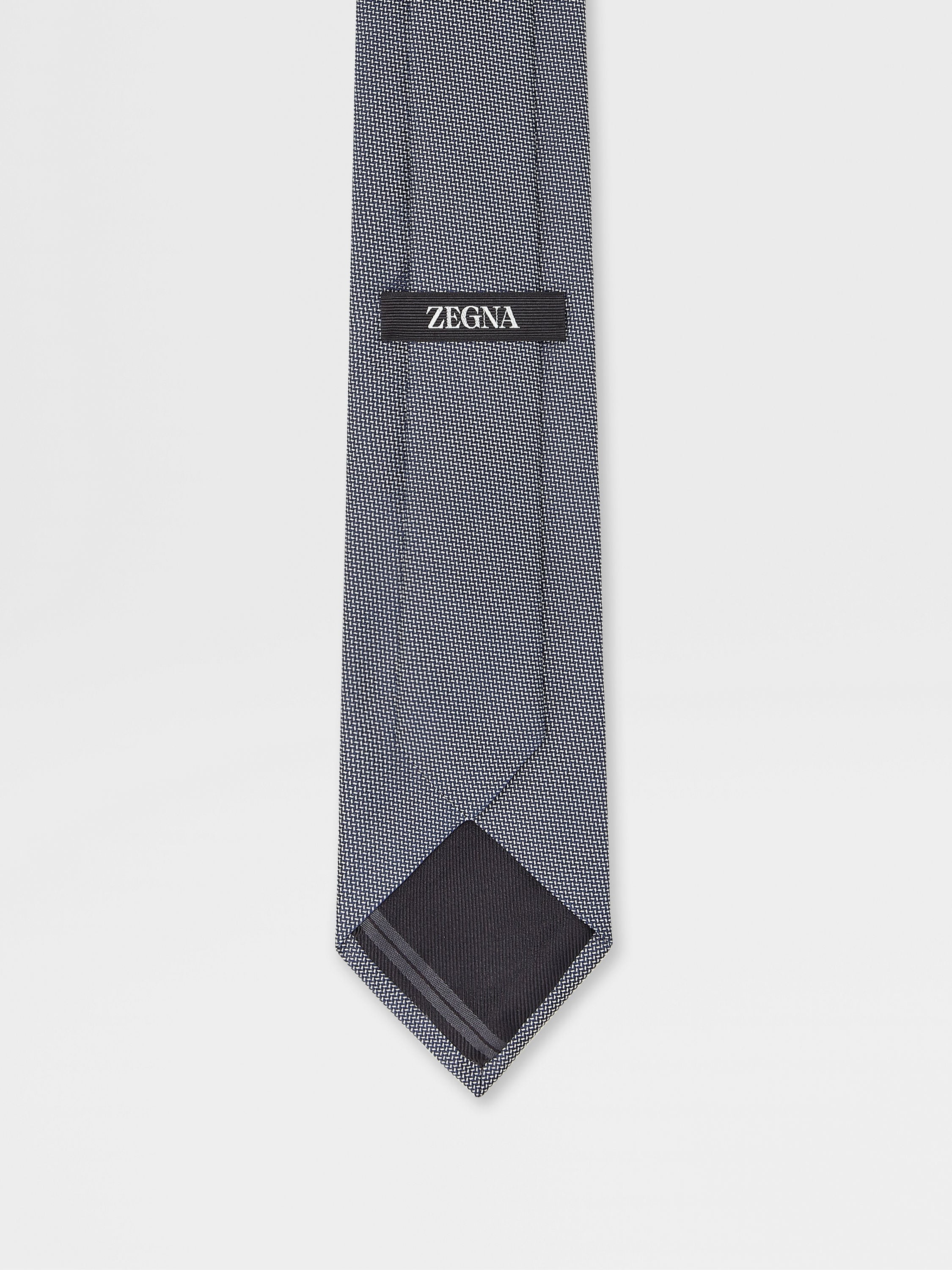 DARK BLUE JACQUARD SILK TIE - 3