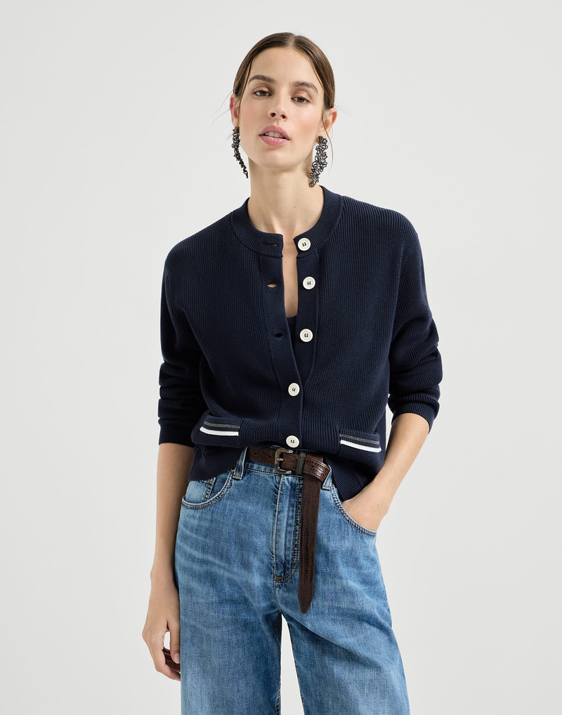 Cotton ribbed cardigan with shiny pocket details 5