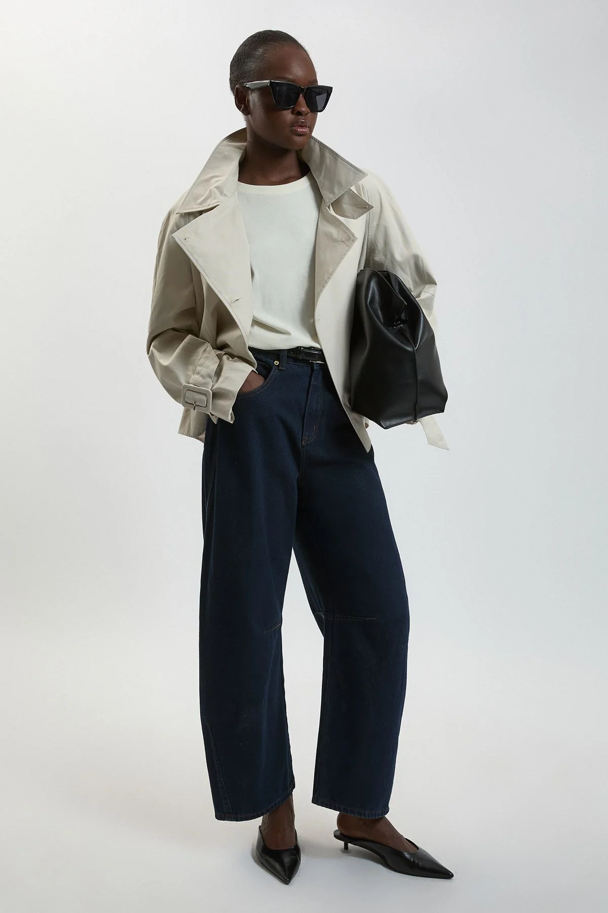 Funnel Neck Short Trench Coat - 1