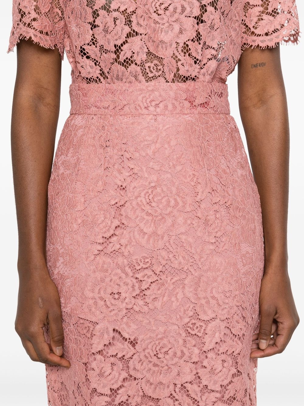 logo-embroidered lace midi skirt - 5