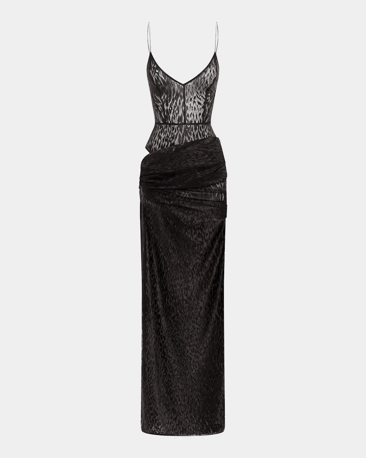 Leopard Burnout Asymmetric Draped Column Bikini Gown - 1