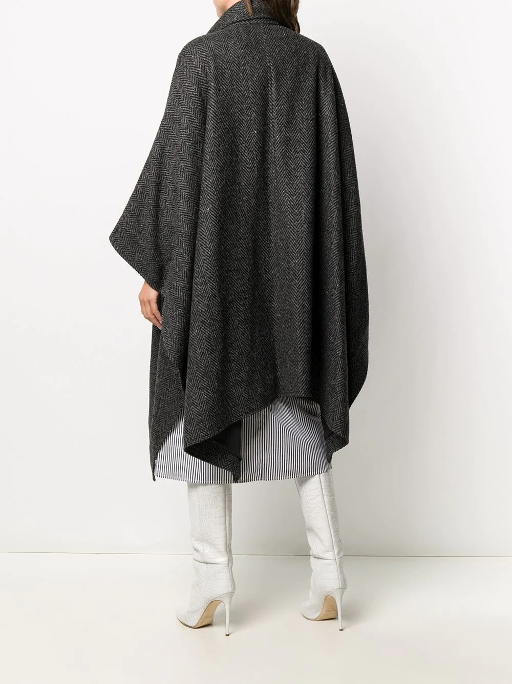 patterned shawl collar oversized coat - 4