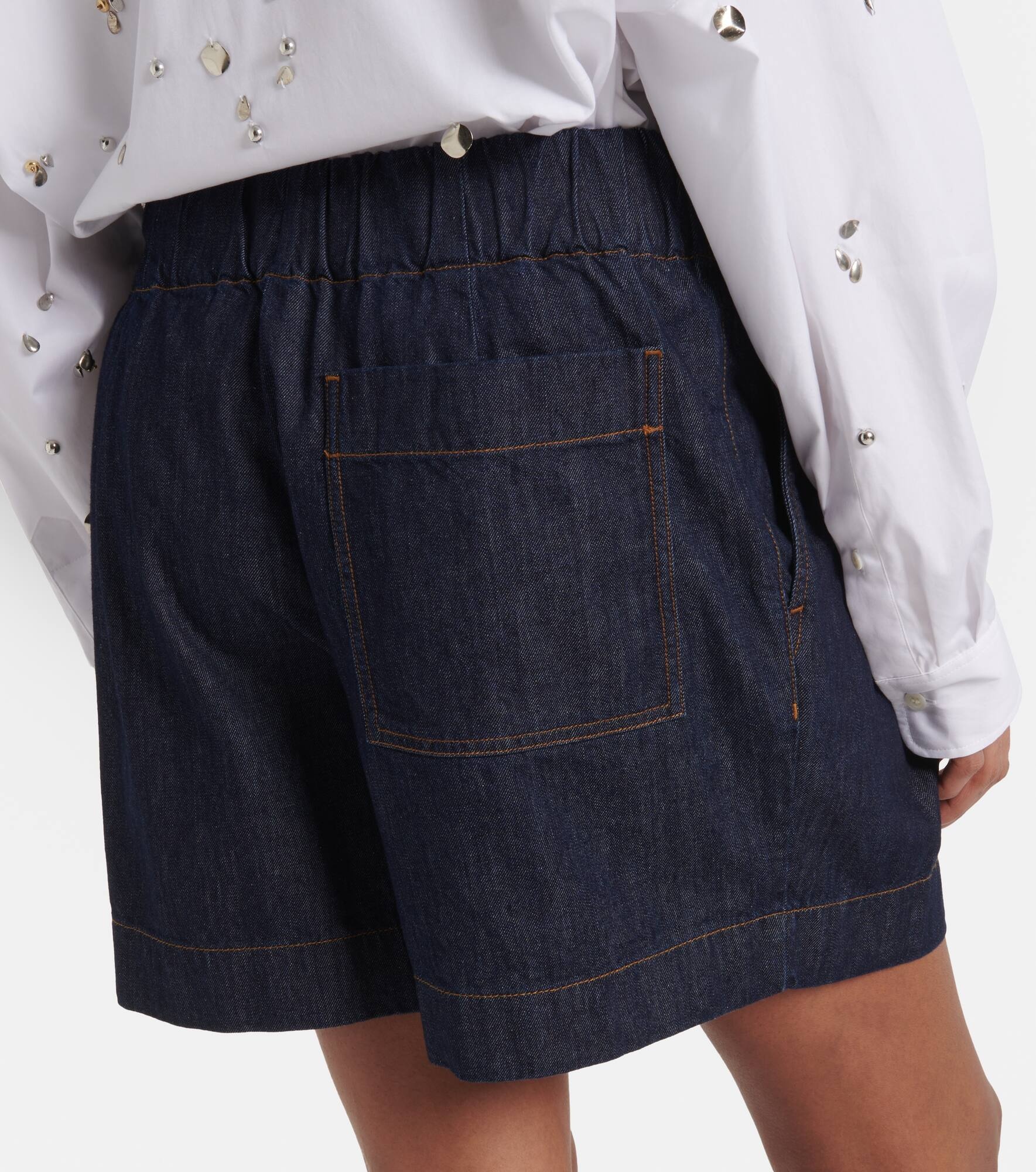 Pleated high-rise denim shorts - 5