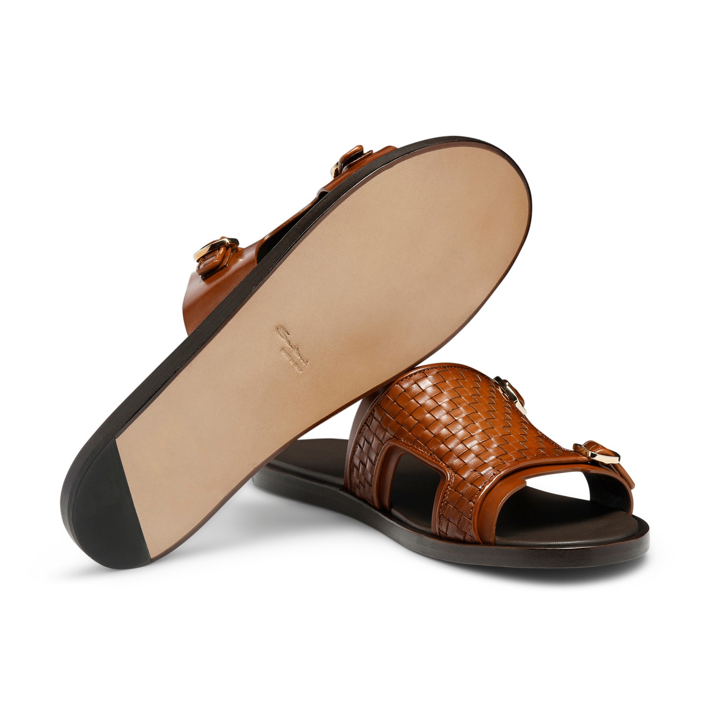 Men's orange woven leather double-buckle sandal - 4