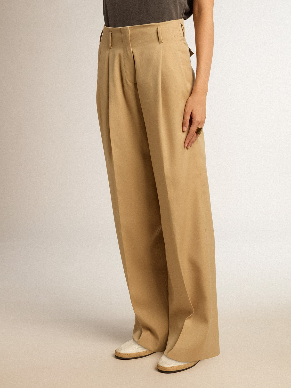 Women’s wool gabardine pants in sand - 2