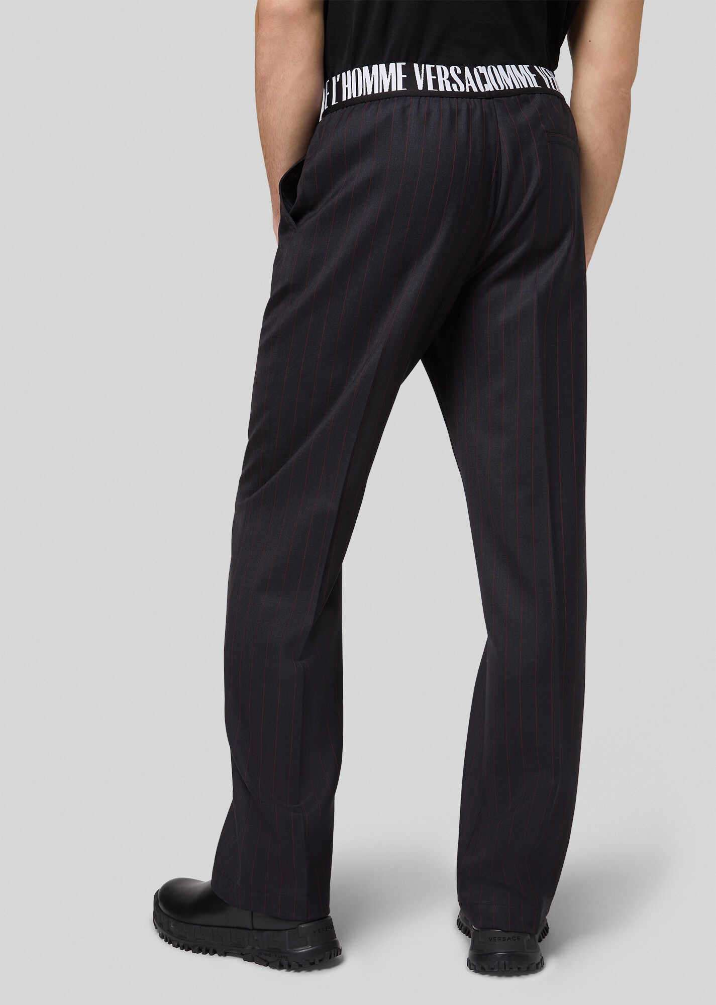 L'Homme Motif Pinstripe Wool Trousers - 4