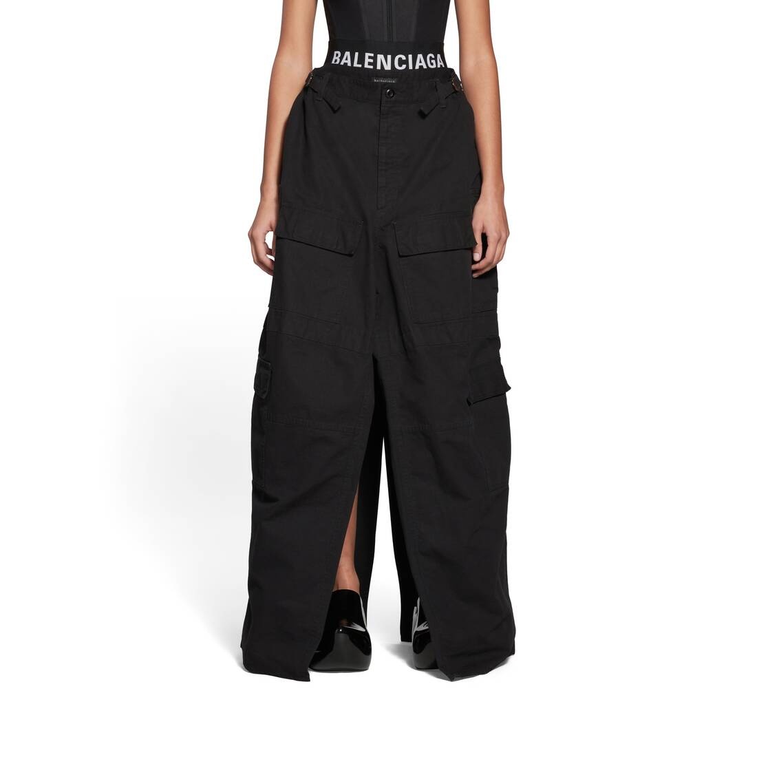 Women's Apron Cargo Pants Skirt in Black - 5