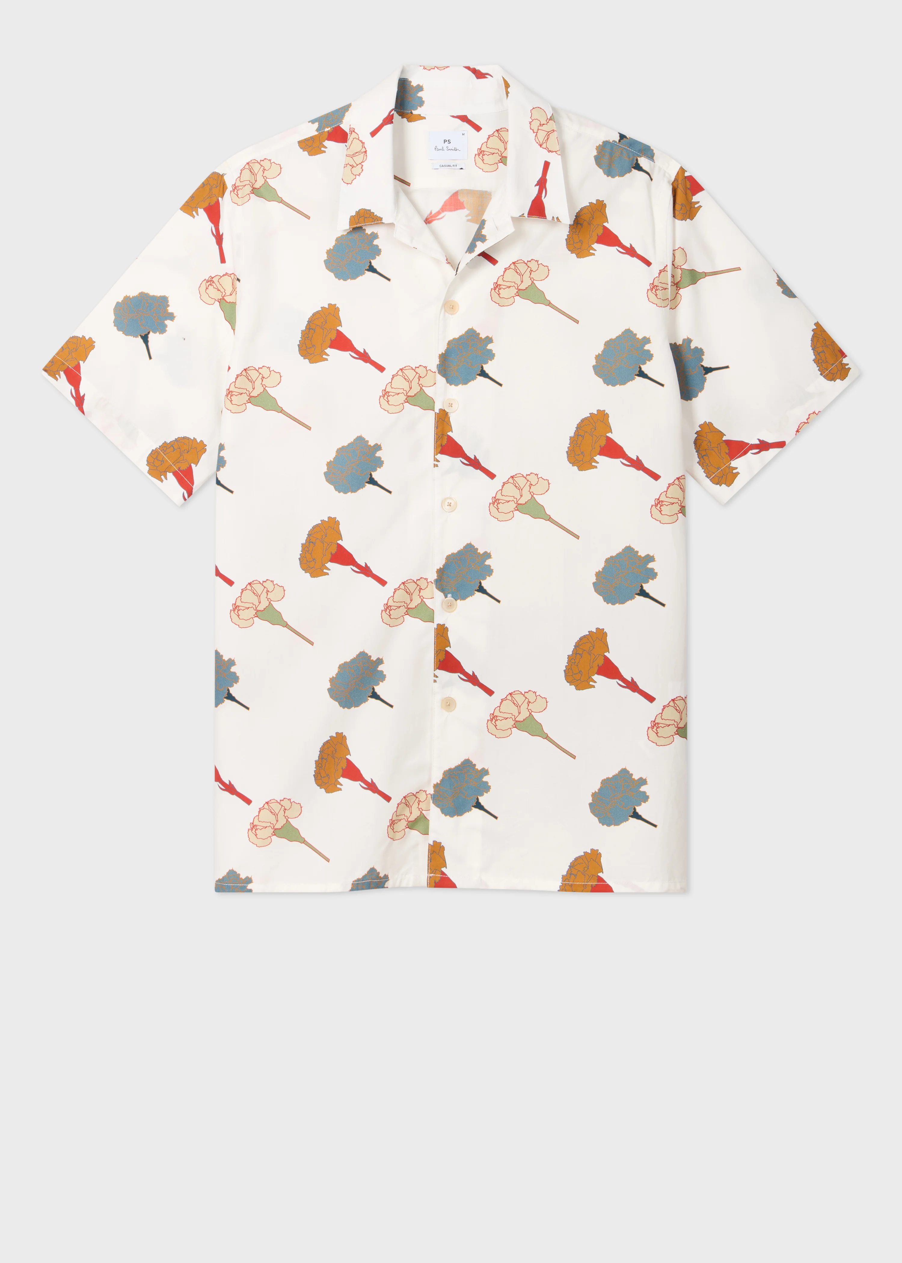 White 'Carnation' Print Short-Sleeve Shirt - 1