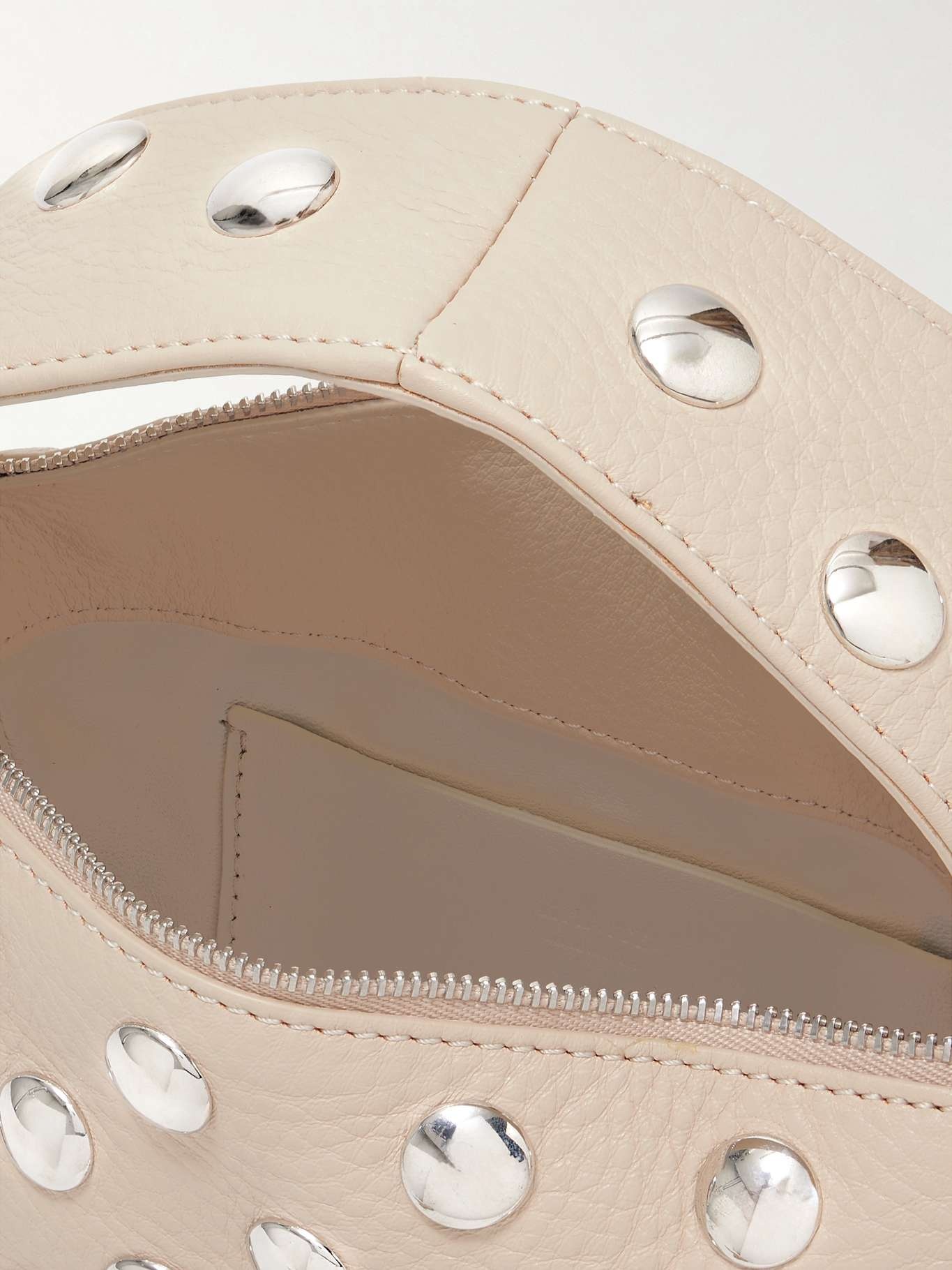 Elena small studded textured-leather shoulder bag Beige - 5