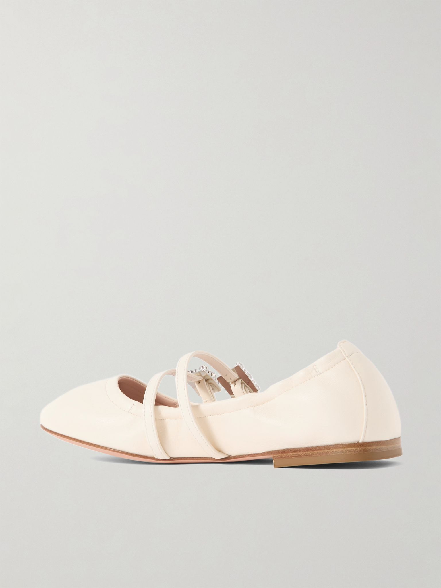 Crystal-embellished leather ballet flats Off-white - 3
