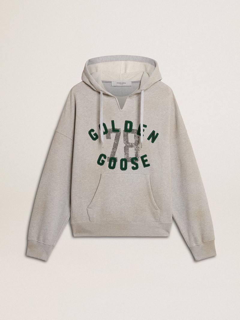 Hooded sweatshirt in worn gray with embroidered vintage logo 1