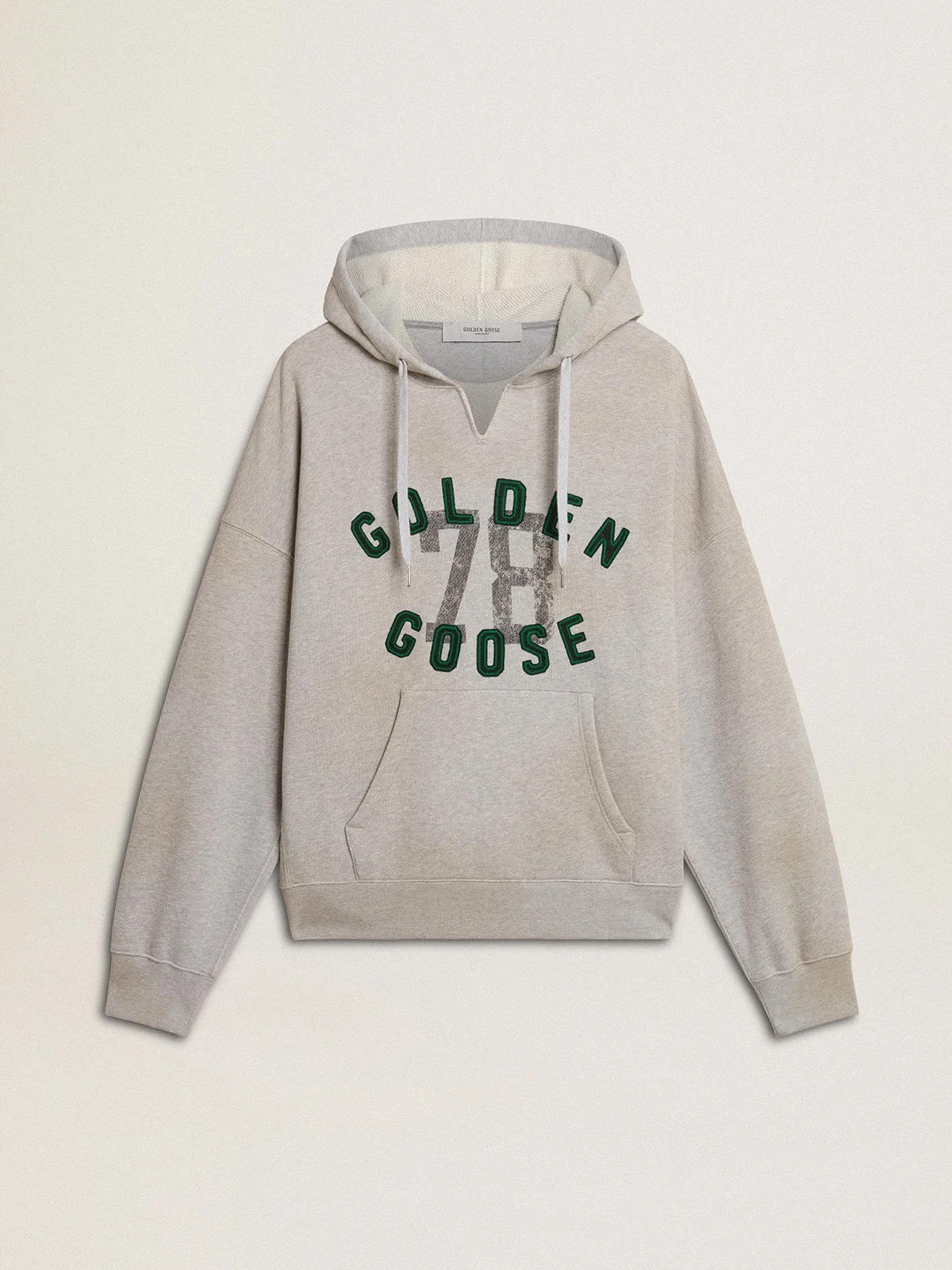 Hooded sweatshirt in worn gray with embroidered vintage logo - 1