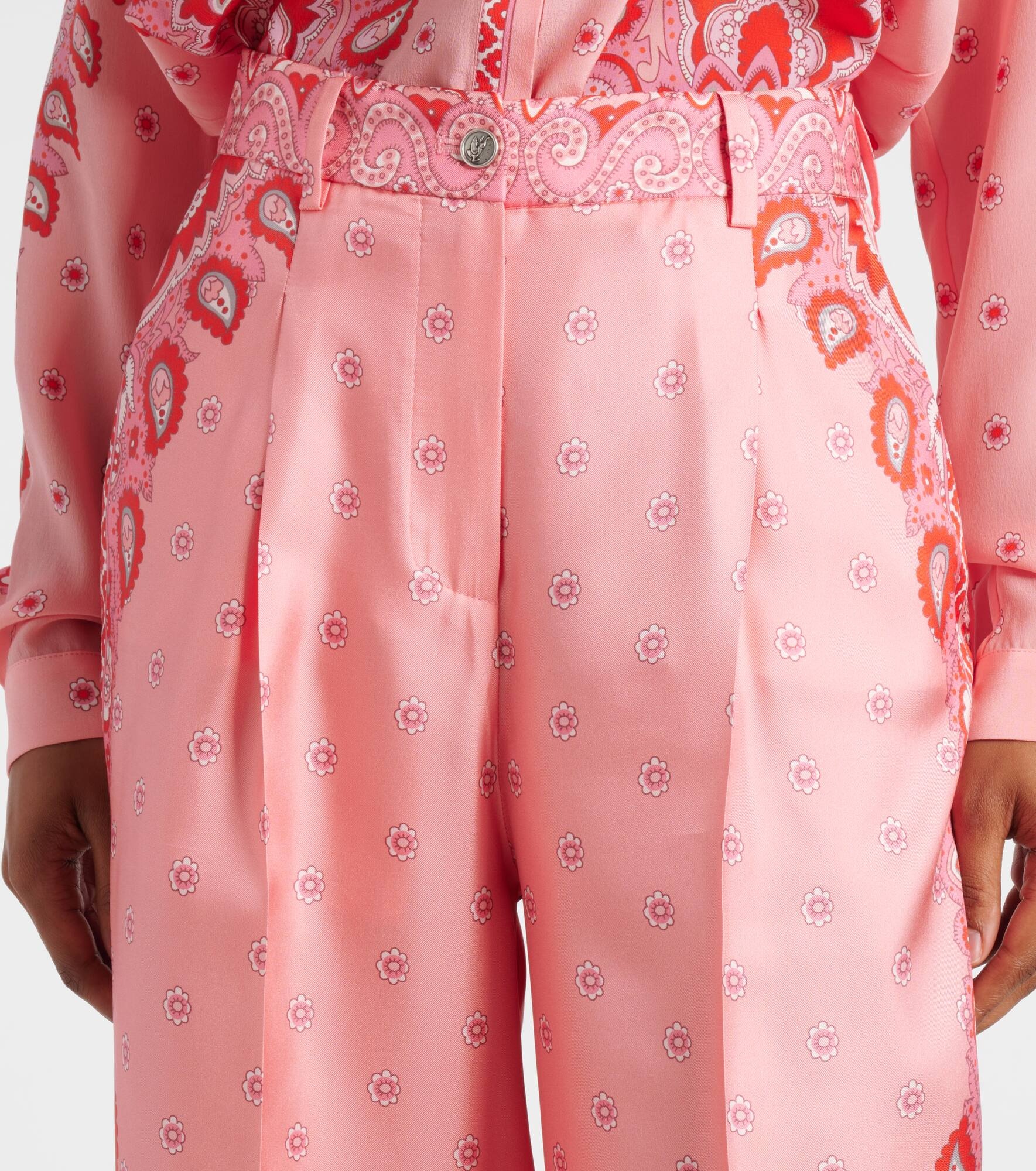 Paisley silk straight pants - 4