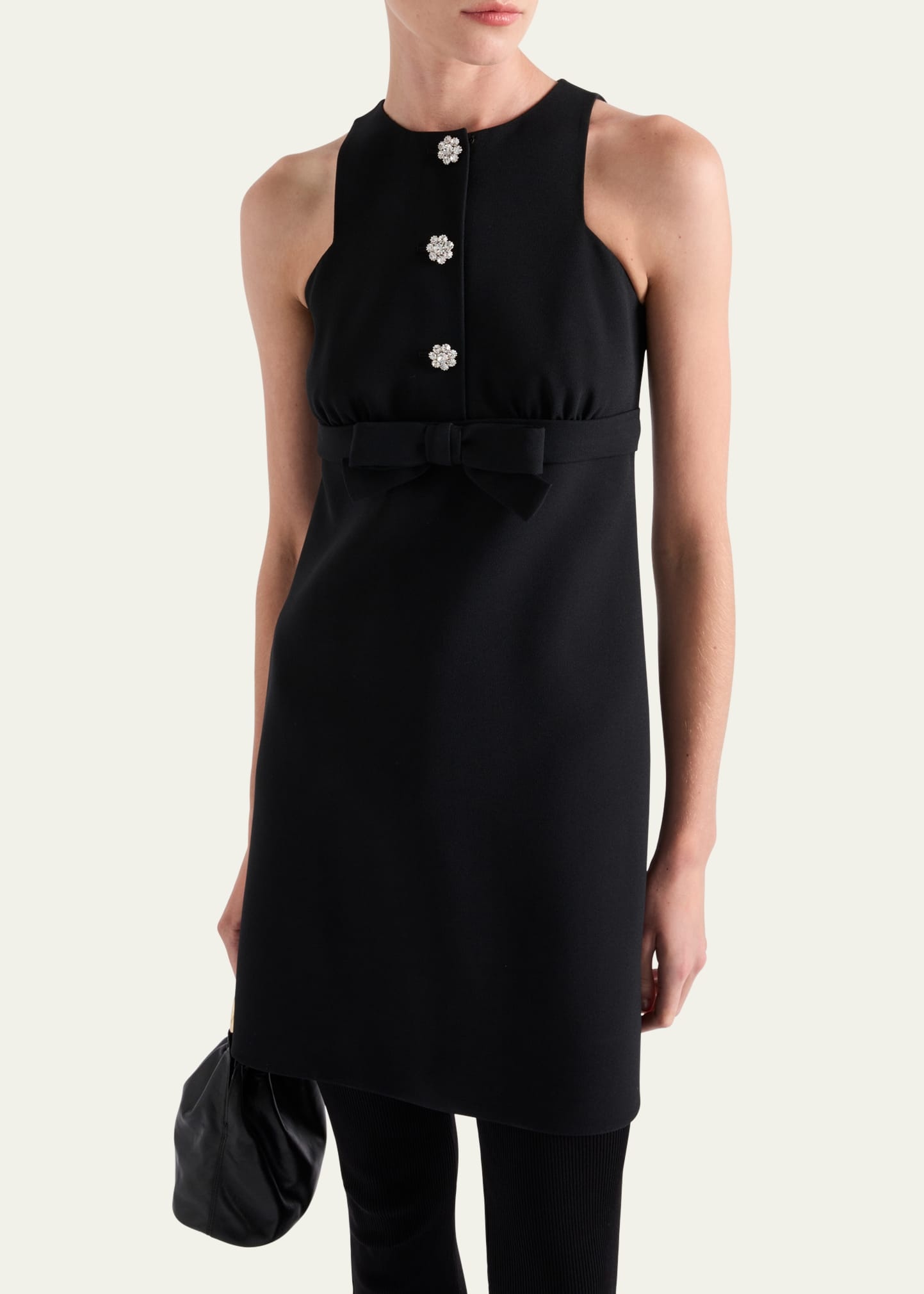 Bow Jeweled Button Mini Dress - 4
