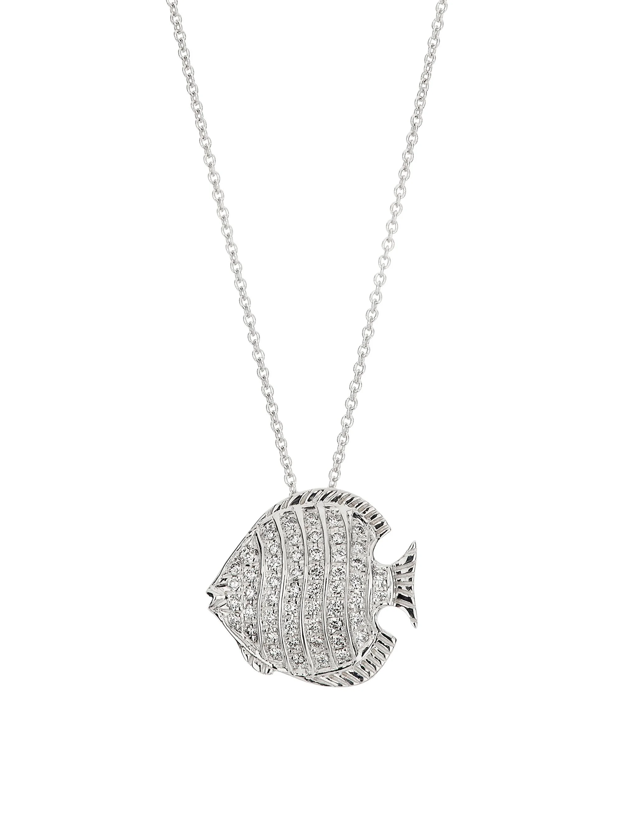 Women's Tiny Treasures 18K White Gold & 0.25 TCW Diamond Fish Pendant Necklace - White Gold - 1