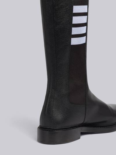 Thom Browne Black Pebble Grain Leather 4-Bar Leather Sole Knee High Chelsea Boot outlook
