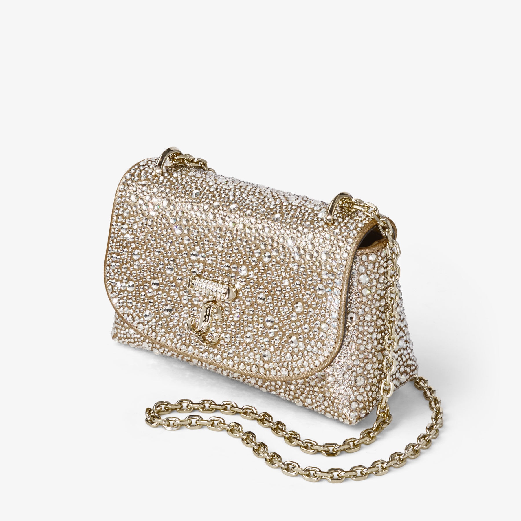 Curve Crossbody S
Gold Shimmer Suede Crossbody Bag with Hotfix Crystals - 2