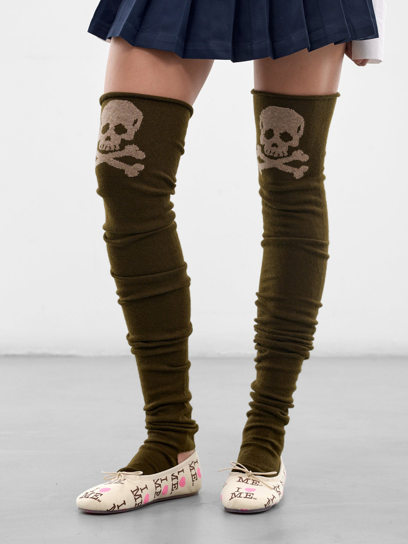 ASHLEY WILLIAMS Olive Lambswool Knit Skull Stockings outlook