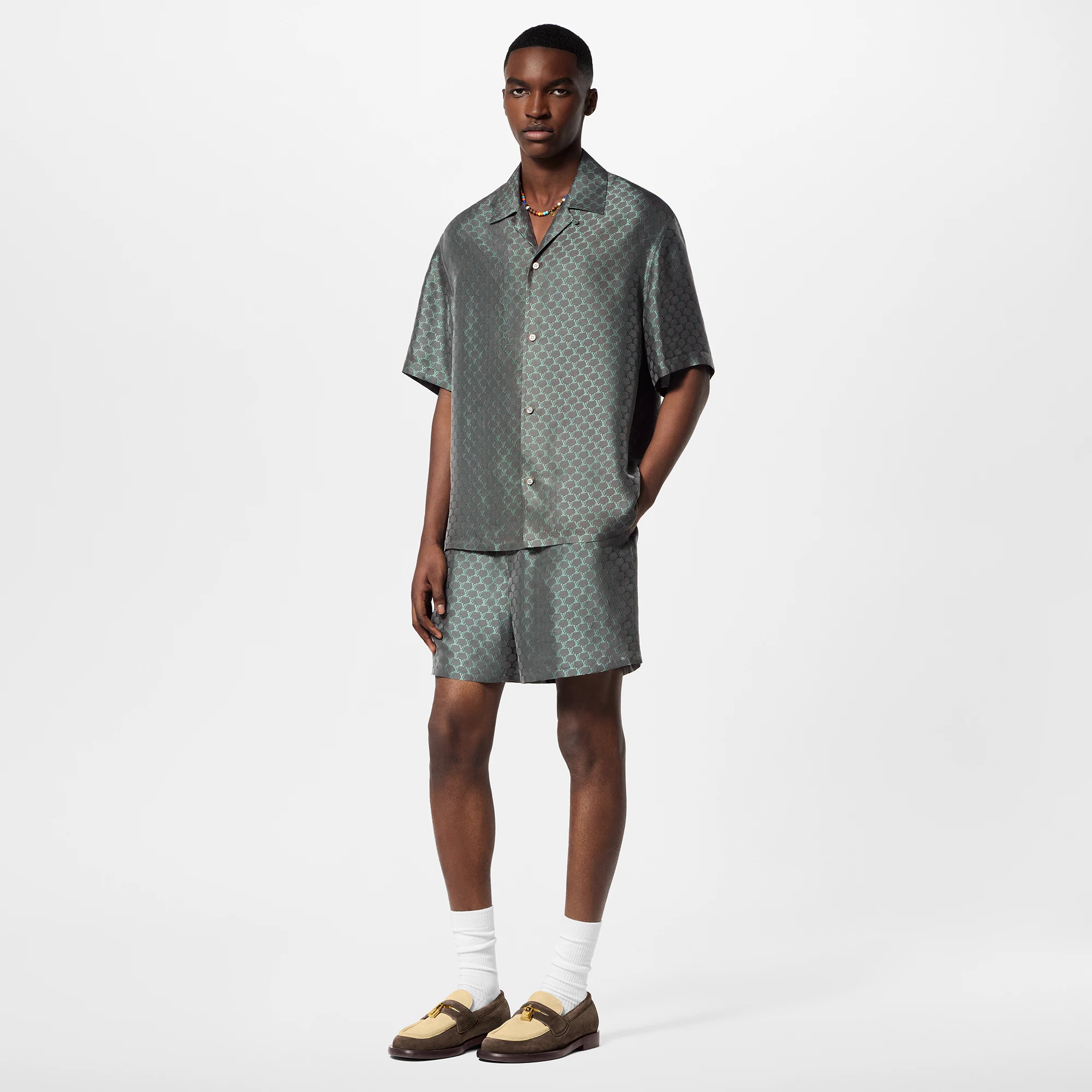 Short-Sleeved Jacquard Silk-Blend Shirt - 4