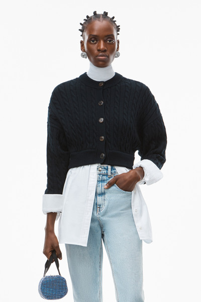 Alexander Wang HYBRID TOP IN COTTON OXFORD AND WOOL CABLE outlook