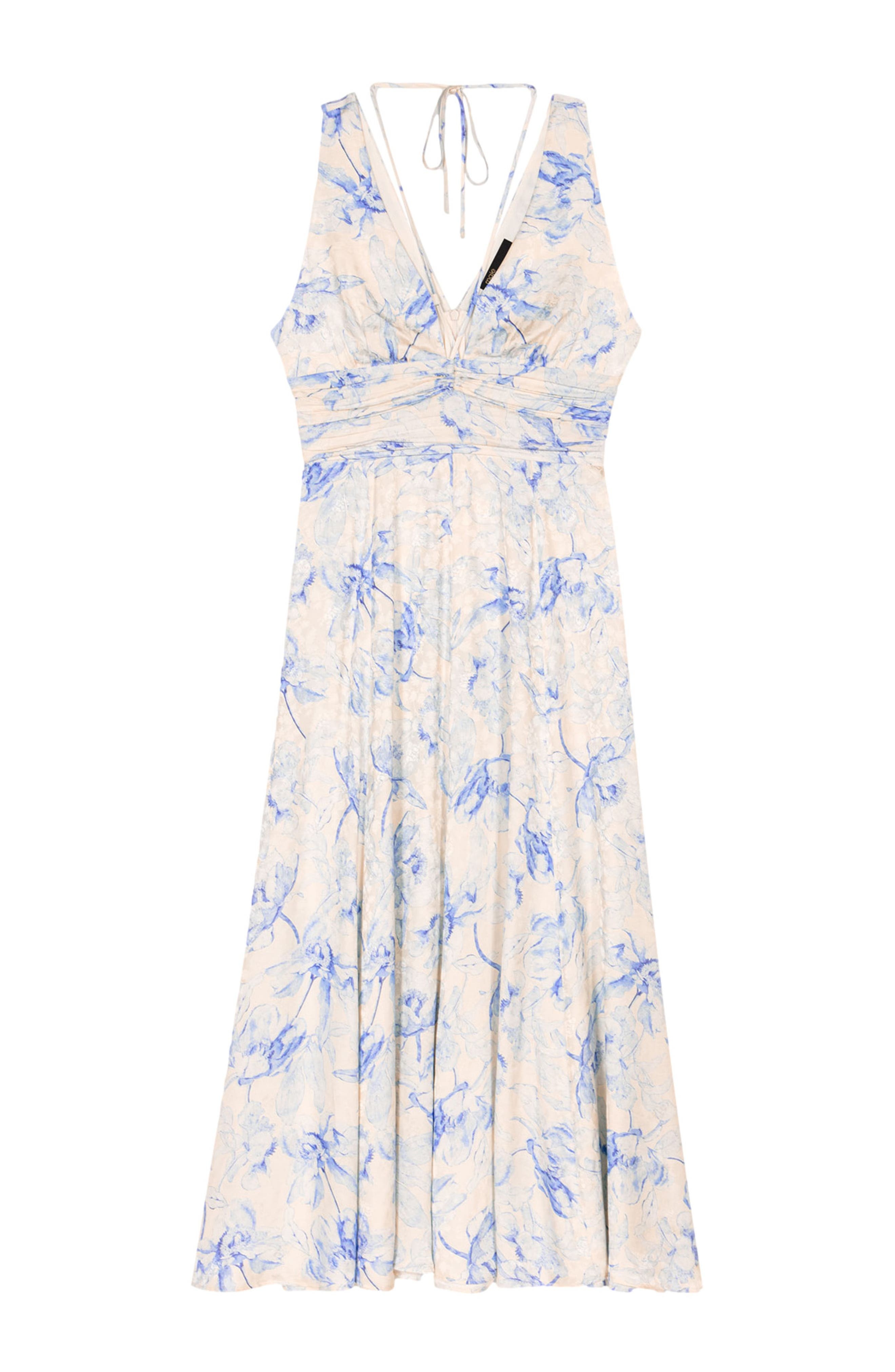 maje Patterned maxi dress with lacing in Blue Flower Print Ecru Base at Nordstrom - 7