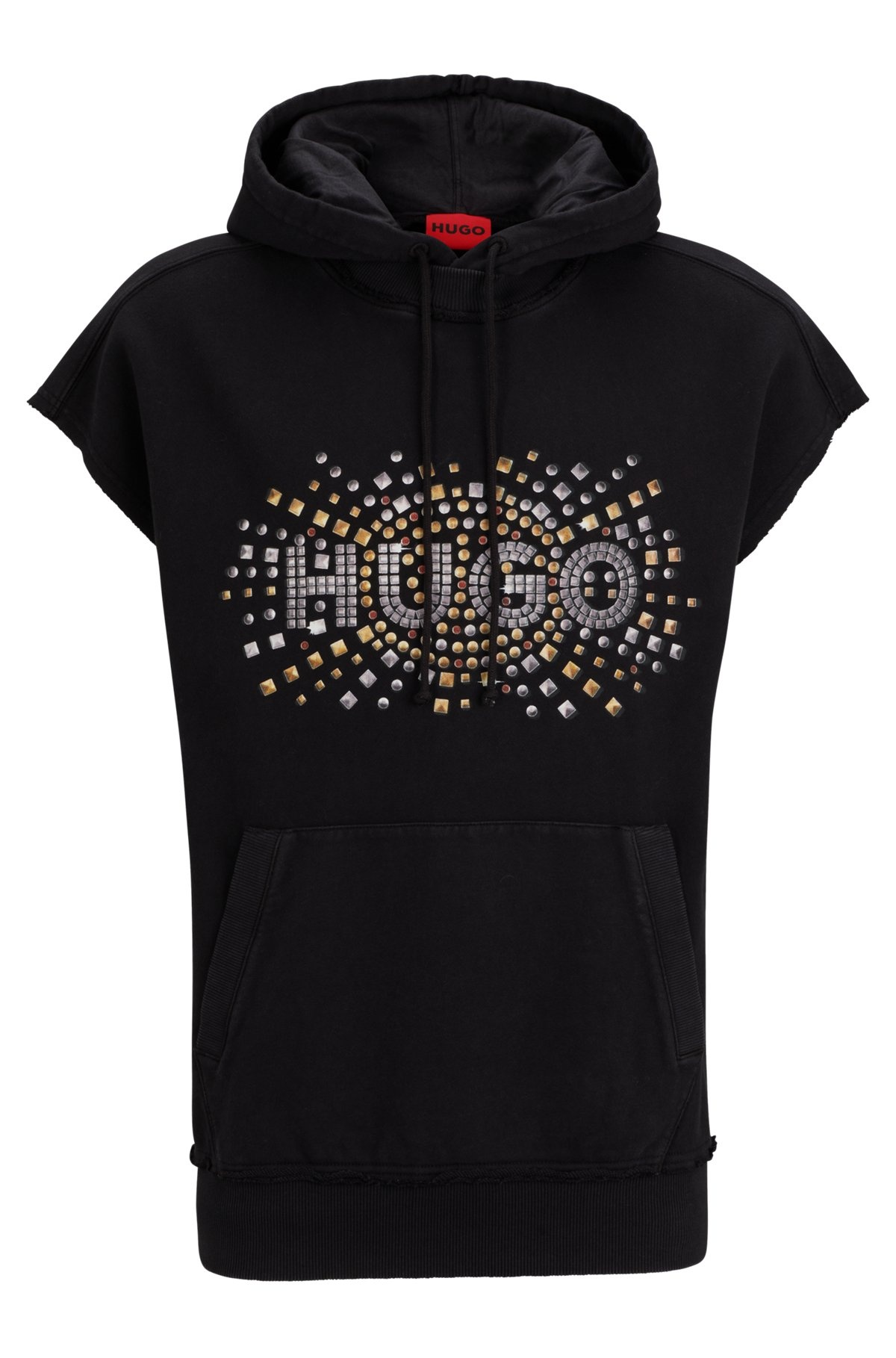 SLEEVELESS COTTON HOODIE WITH STUD-EFFECT ARTWORK - 1