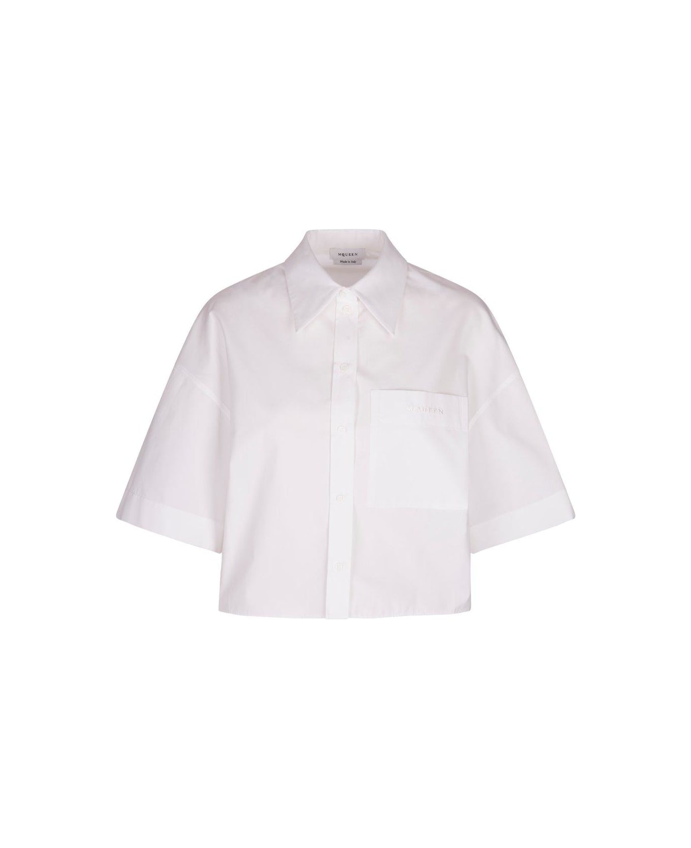 Tシャツ・カットソー Alexander Mcqueen Cropped Shirt ALEXANDER MCQUEEN - Cropped Lace Panel Cotton T-shirt