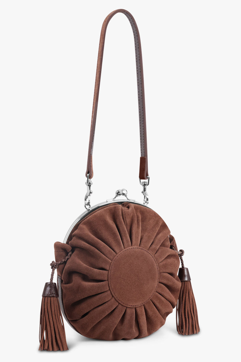 Vivienne Westwood ROSIE SUEDE FRAME CROSSBODY BAG WITH TASSELS | CHOCOLATE BROWN outlook