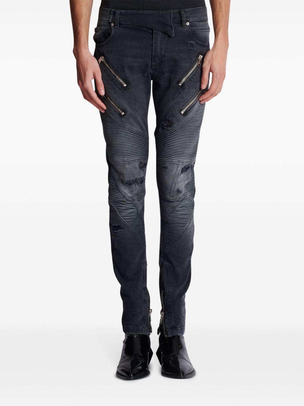panelled distressed skinny jeans - 4