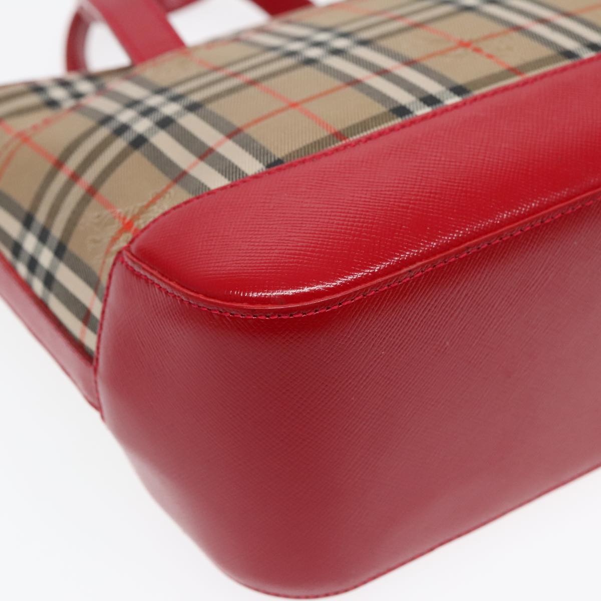 Burberry Nova Check Hand Bag Canvas Leather Beige Red Gold - 16