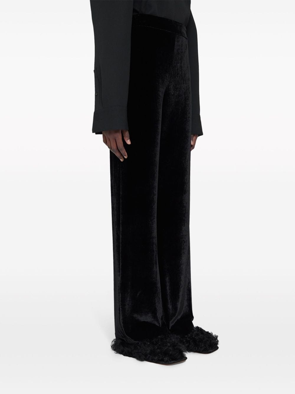 high-waist velvet straight-leg trousers - 3