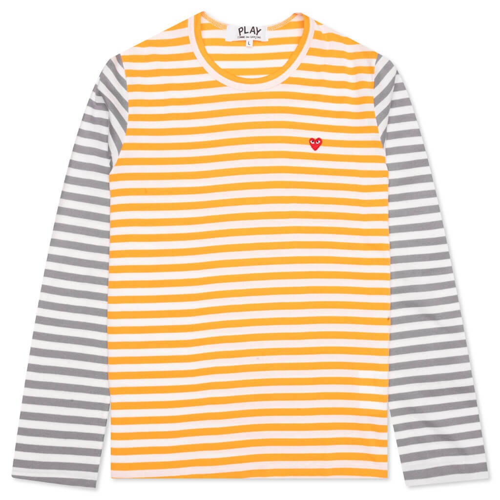 WOMEN'S BI-COLOR STRIPE T-SHIRT - YELLOW/GREY - 1