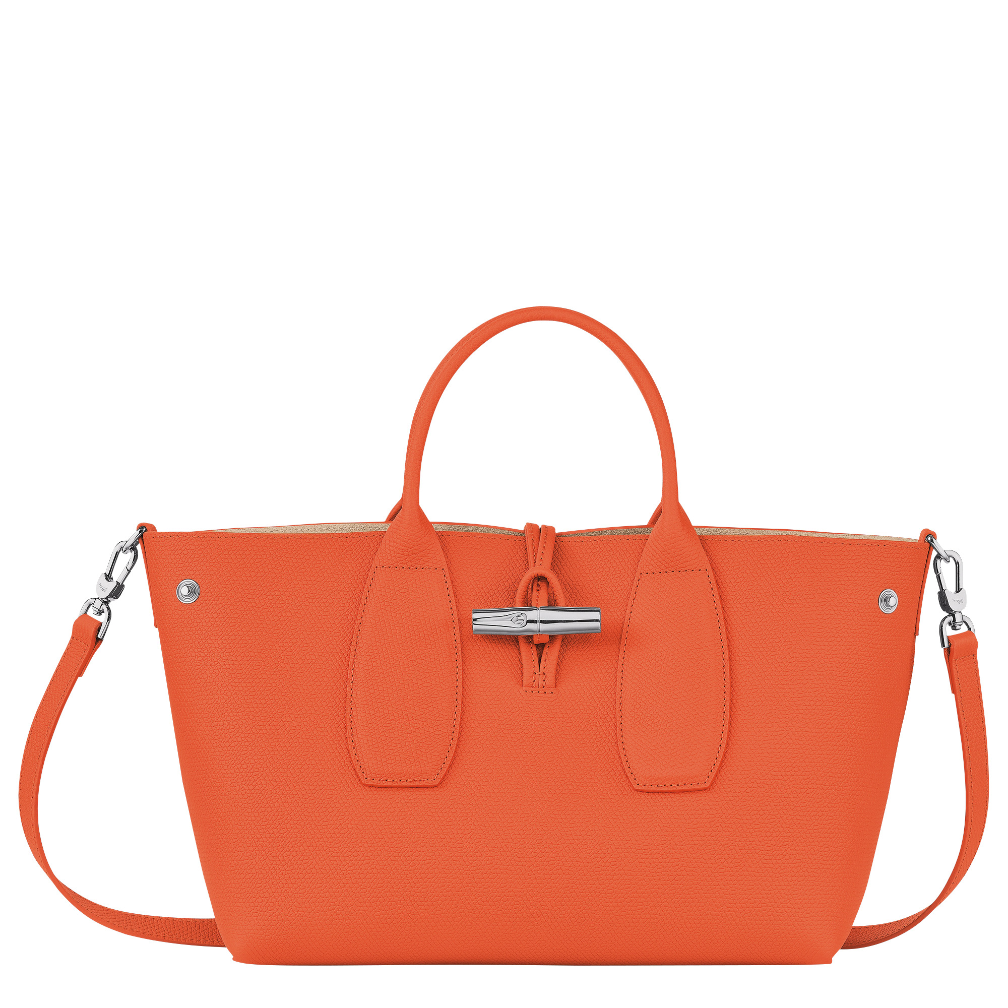 Longchamp Roseau M Handbag Orange - Leather | REVERSIBLE 