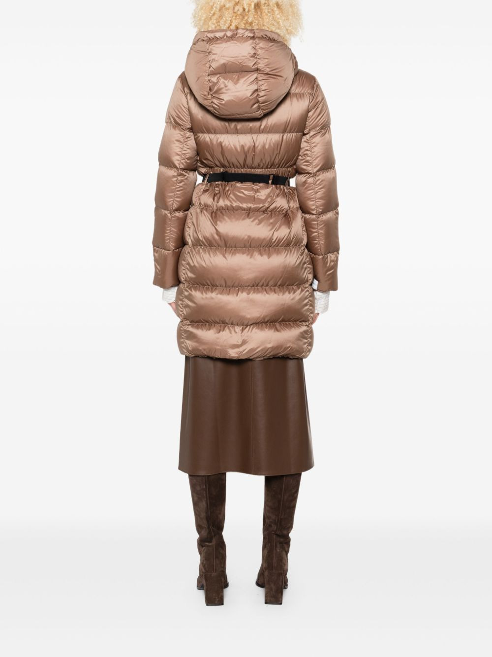 hooded belted puffer jacket - 4